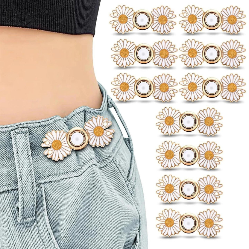 NSUSU Flower Pant Waist Tightener Adjustable Buckle For Loose Jeans Button Pins B Metal Buttons(Pack of 2)