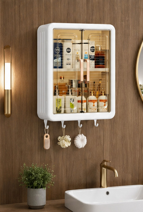 Harikishan Bathroom Storage Cabinet Plastic Wall Mount Cabinet(Finish Color - Multi, Door Type- Hinged, DIY(Do-It-Yourself))