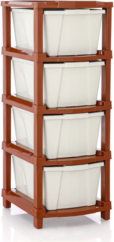 Vallaree 4 Layer Drawer Storage Organizer Multipurpose Plastic Free Standing Chest of Drawers(Finish Color - Brown White, Door Type- Hinged, Pre-assembled)