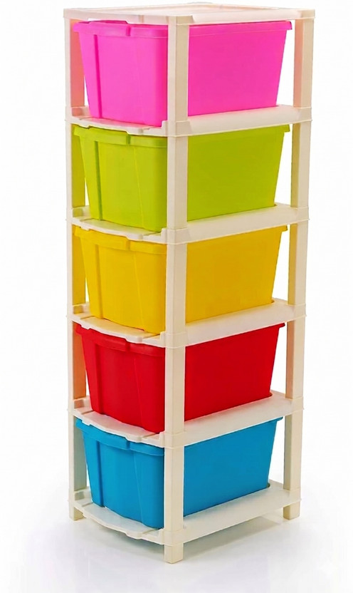 MAXTID Desktop Office Organizer Multi Layer Storage Drawer Unit Plastic Free Standing Cabinet(Finish Color - Green, Door Type- Frameless Sliding, DIY(Do-It-Yourself))