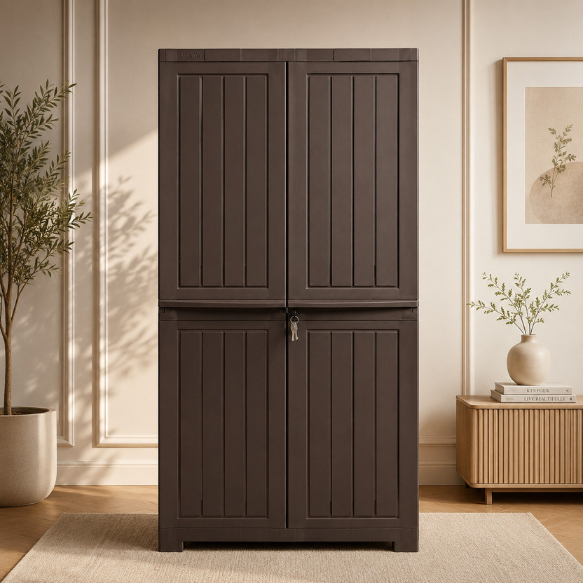 ARLAVYA 1 Year Warranty | Plastic Cupboard Wardrobe Storage Cabinet with Shelves Plastic Free Standing Cabinet(Finish Color - Dark Brown, Door Type- Hinged, DIY(Do-It-Yourself))