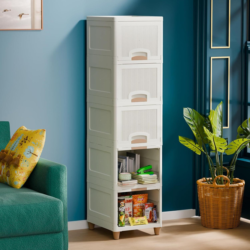 AK10ZONE 5 Compartments Plastic Chest of Drawers(White)