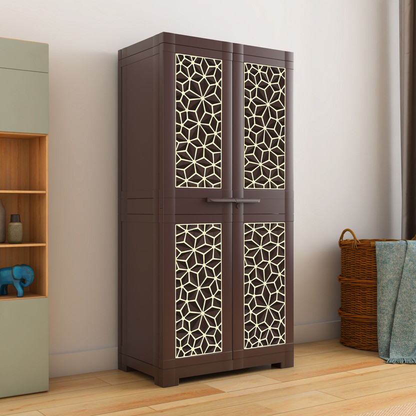 Nilkamal Freedom FMM Star Cabinet for Multipurpose Storage|Bedroom|Kids Room Plastic Free Standing Cabinet(Finish Color - Weathered Brown & Biscuit, Door Type- Hinged, DIY(Do-It-Yourself))