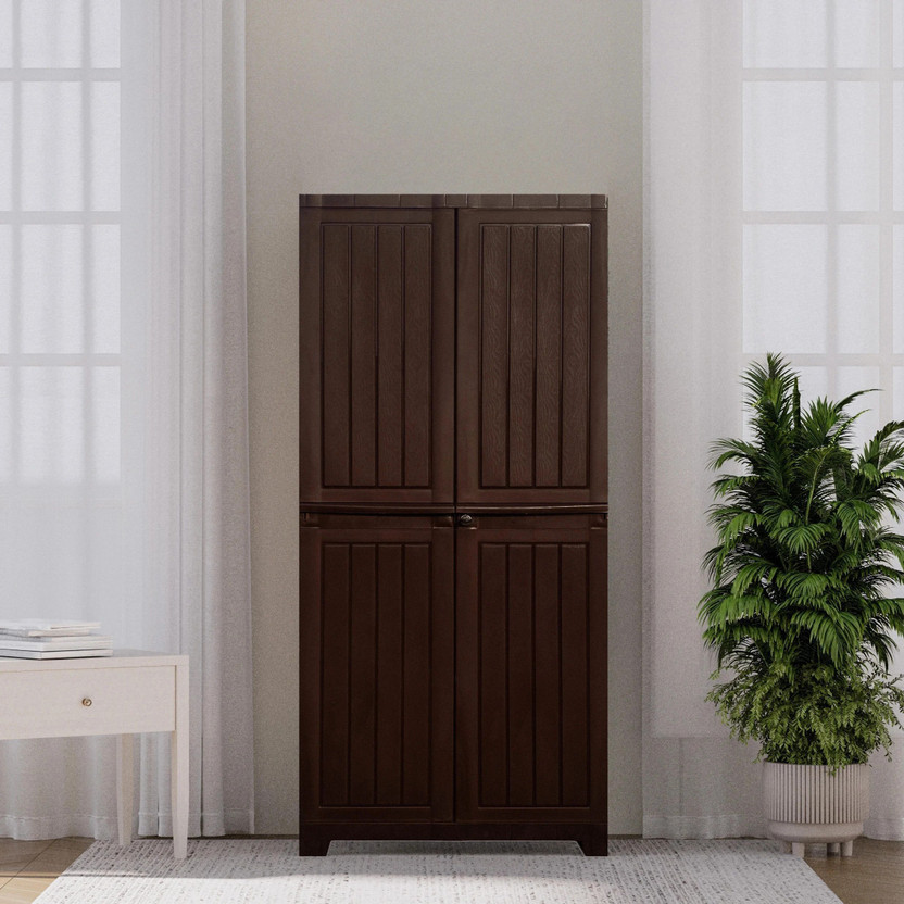 ARLAVYA 1 Year Warranty | Plastic Cupboard Wardrobe Storage Cabinet with Shelves Plastic Free Standing Cabinet(Finish Color - Dark Brown, Door Type- Hinged, DIY(Do-It-Yourself))