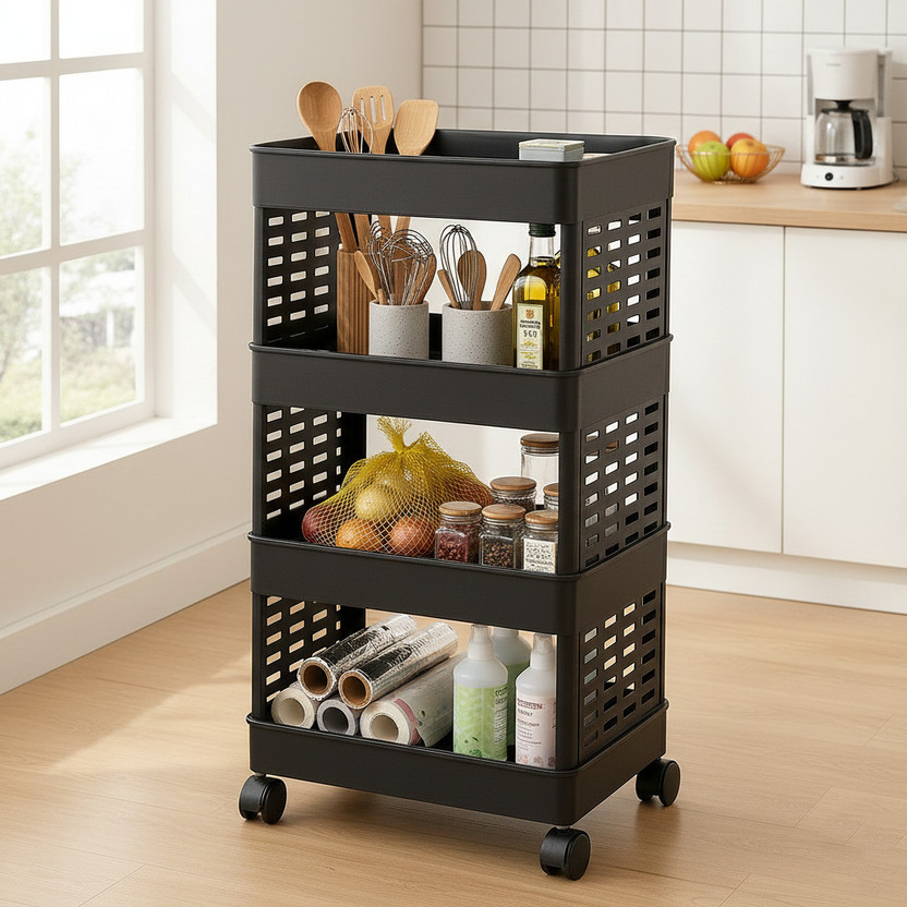 Scrub Daddy Compartments Plastic Modular Drawer Storage for Home, Office ,Bedroom , Kitchen Plastic Free Standing Cabinet(Finish Color - Black, Door Type- Frameless Sliding, DIY(Do-It-Yourself))