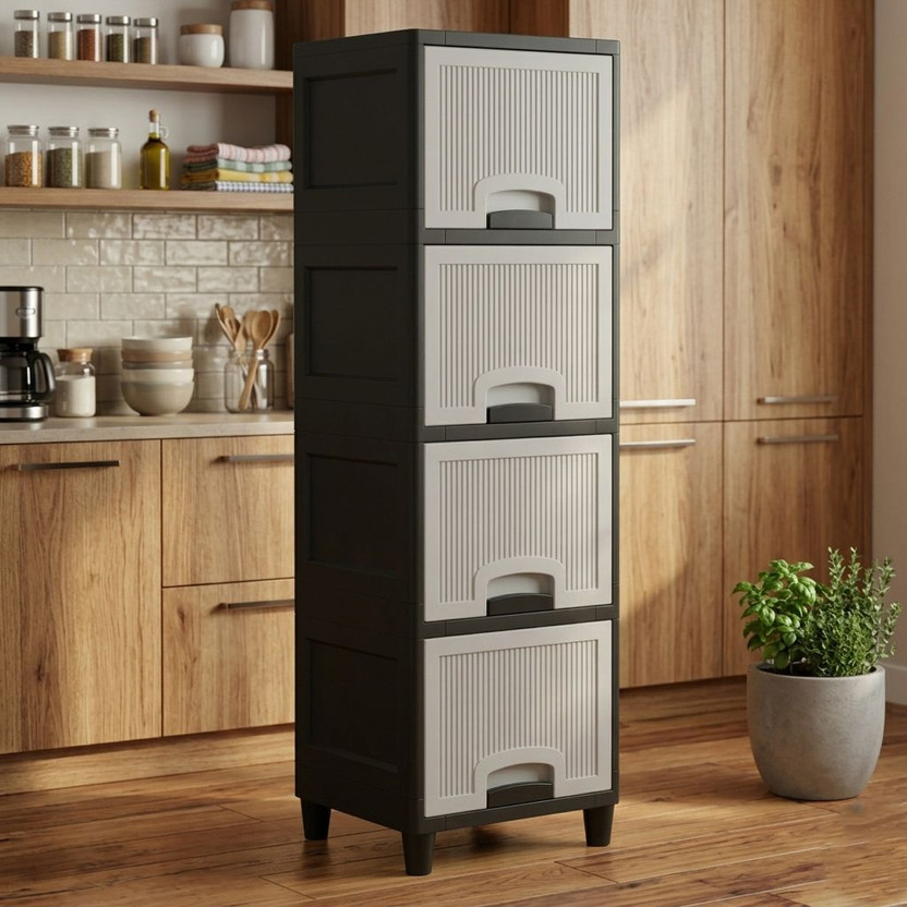 MAXTID Multi-Layer Office Desk Drawer for Daily Work Essentials Plastic Free Standing Cabinet(Finish Color - White, Door Type- Frameless Sliding, DIY(Do-It-Yourself))