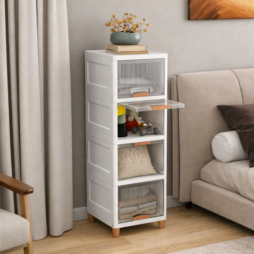 Velfree Plastic Wardrobe Organizer/Foldable Cupboard for Storage/Stackable Storage Plastic Free Standing Cabinet(Finish Color - White, Pre-assembled)