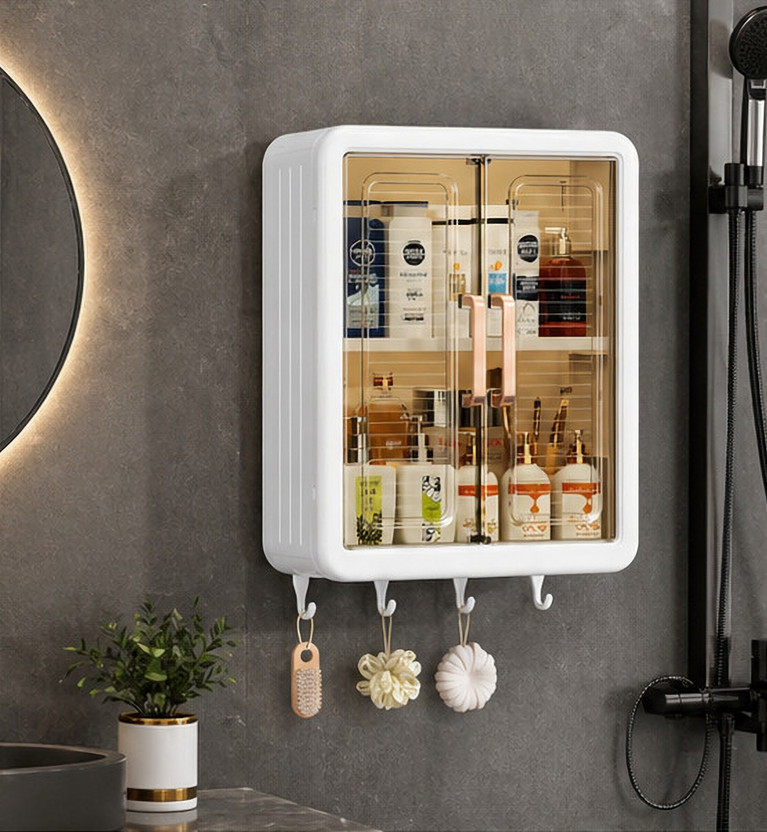 PIXEL Bathroom Storage Cabinet Plastic Wall Mount Cabinet(Finish Color - Multi, Door Type- Hinged, DIY(Do-It-Yourself))