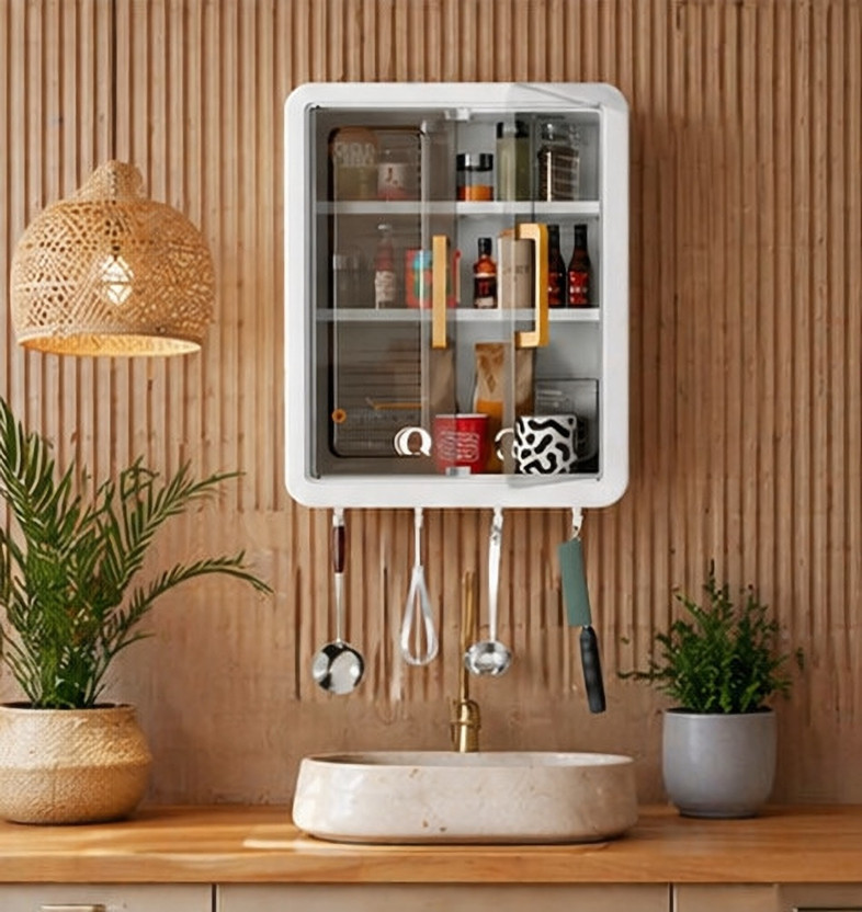 Harikishan Bathroom Storage Cabinet Plastic Wall Mount Cabinet(Finish Color - Multi, Door Type- Hinged, DIY(Do-It-Yourself))