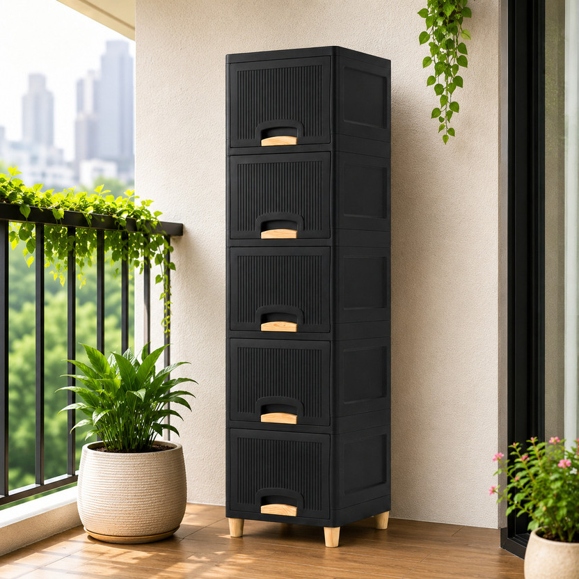 JAINPET Tall Freestanding Drawer Unit for Utility Tools and Household Essentials Plastic Free Standing Cabinet(Finish Color - Black, Door Type- Framed Sliding, DIY(Do-It-Yourself))