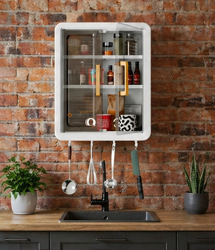 PIXEL Bathroom Storage Cabinet Plastic Wall Mount Cabinet(Finish Color - Multi, Door Type- Hinged, DIY(Do-It-Yourself))