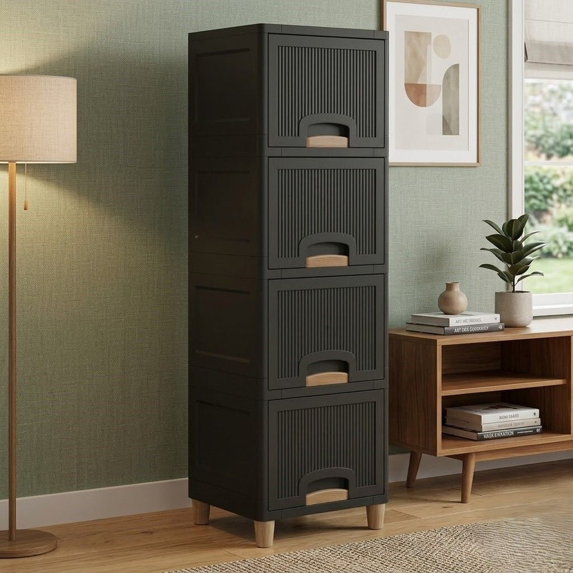 MAXTID Multi layer Drawer Cabinet for Bathroom Storage Plastic Free Standing Cabinet(Finish Color - Gray, Door Type- Framed Sliding, DIY(Do-It-Yourself))