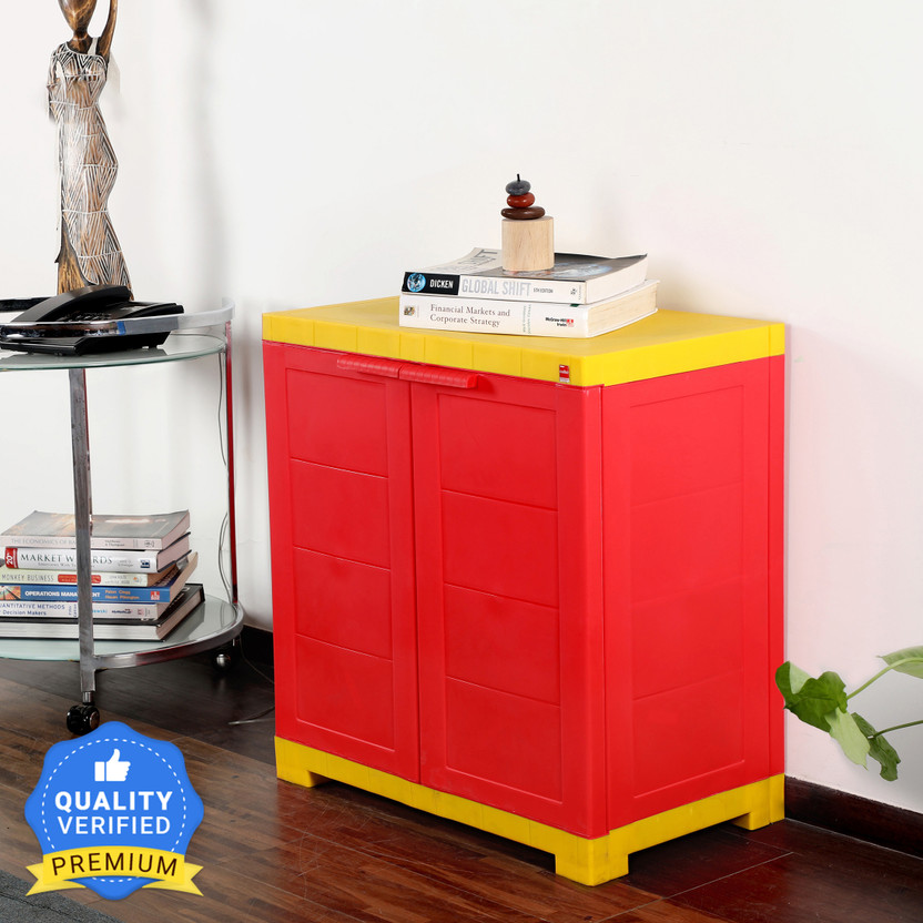 Cello Novelty Compact Plastic Free Standing Cabinet(Finish Color - Red & Yellow, Door Type- Hinged, DIY(Do-It-Yourself))