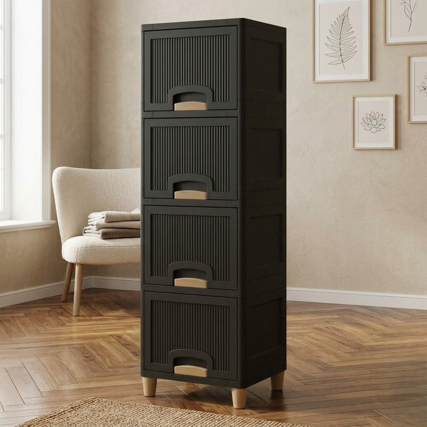 MAXTID Multi layer Drawer Cabinet for Bathroom Storage Plastic Free Standing Cabinet(Finish Color - Gray, Door Type- Framed Sliding, DIY(Do-It-Yourself))