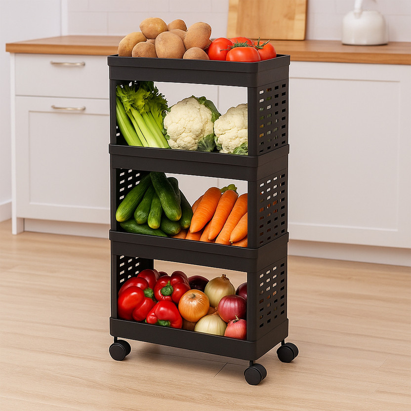 Surety for Safety 4 Compartments Household kitchen accessories Plastic Kitchen Trolley Plastic Kitchen Trolley(DIY(Do-It-Yourself))