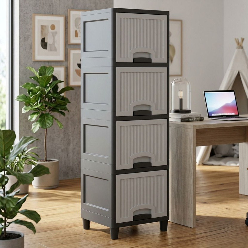 MAXTID Multi-Layer Office Desk Drawer for Daily Work Essentials Plastic Free Standing Cabinet(Finish Color - Grey, Door Type- Frameless Sliding, DIY(Do-It-Yourself))