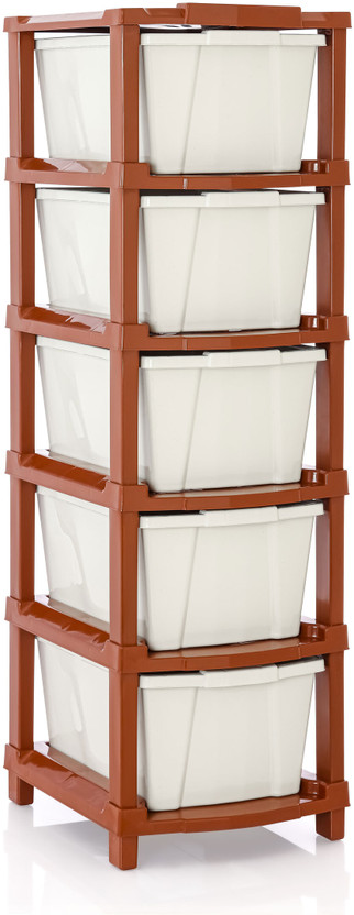 Vallaree 5 Layer Drawer Storage Organizer Multipurpose Plastic Free Standing Chest of Drawers(Finish Color - Brown White, Door Type- Hinged, Pre-assembled)