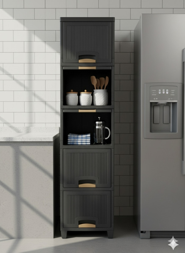 MAXTID 5 Layers Grey Utility Cabinet for Files & Stationery Plastic Free Standing Cabinet(Finish Color - Grey, Door Type- Folding, DIY(Do-It-Yourself))