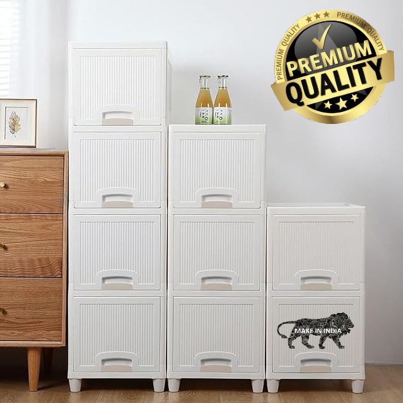 MECHON 5 Layer Foldable Cabinet Plastic Cupboard For Storage Plastic Modular Drawer Plastic Free Standing Cabinet(Finish Color - White, Door Type- Framed Sliding, DIY(Do-It-Yourself))