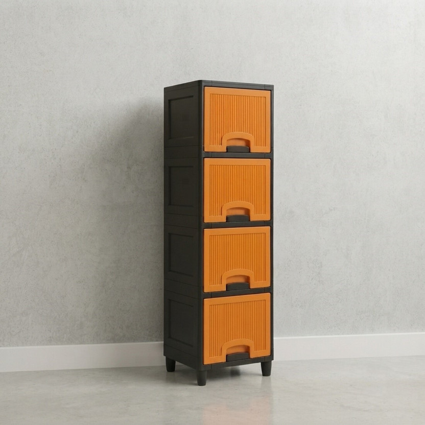 MAXTID Plastic Storage Cabinet Multi Layer Organizer for Home and Office Plastic Open Book Shelf(Finish Color - Black-Orange, DIY(Do-It-Yourself))