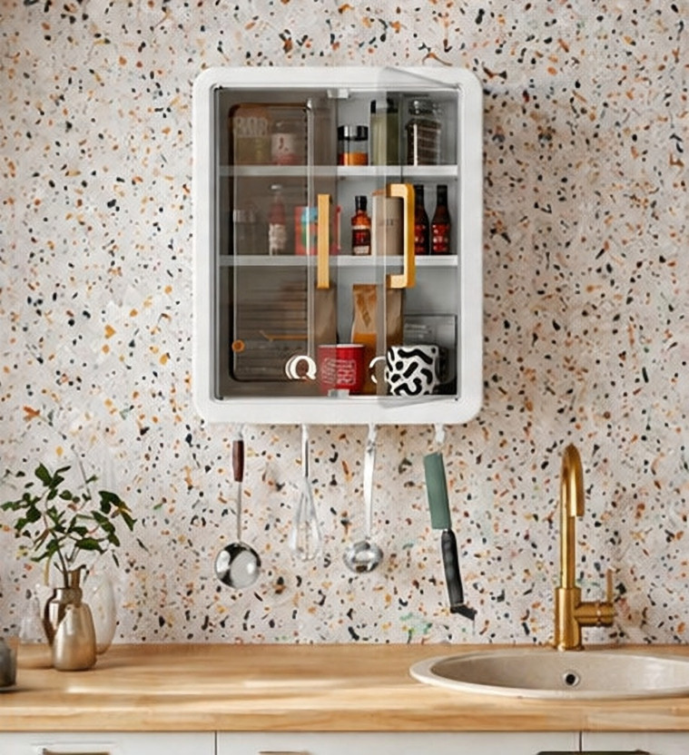 PIXEL Bathroom Storage Cabinet Plastic Wall Mount Cabinet(Finish Color - Multi, Door Type- Hinged, DIY(Do-It-Yourself))