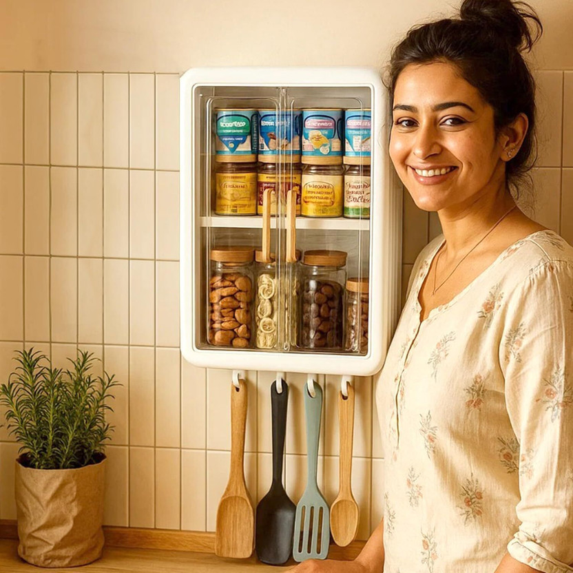 Shiswa 3 Layer Self-Adhesive Storage Wall-Mounted Cabinet for Kitchen, Bathroom - 1Pcs Plastic Wall Mount Cabinet(Finish Color - White, DIY(Do-It-Yourself))