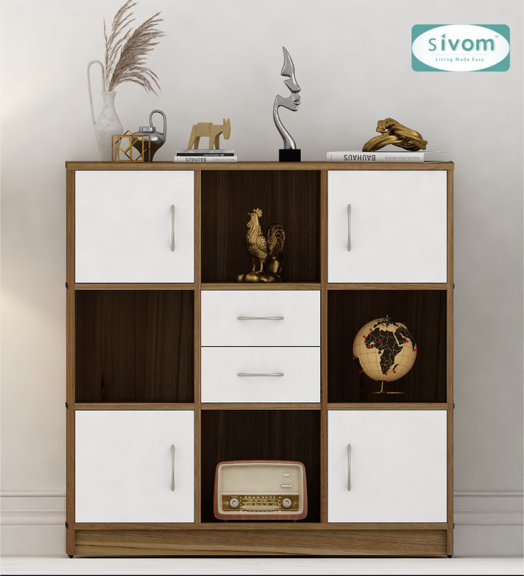 SIVOM Settle Multipurpose Storage Unit/ Engineered Wood Free Standing Cabinet(Finish Color - Lyon Teak, White, Knock Down)