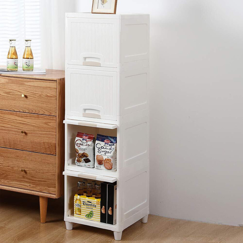 J K INTERNATIONAL 4 Compartments Plastic Chest of Drawers(White)