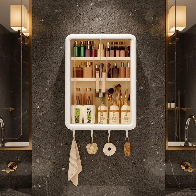 Harikishan Bathroom Storage Cabinet Plastic Wall Mount Cabinet(Finish Color - Multi, Door Type- Hinged, DIY(Do-It-Yourself))