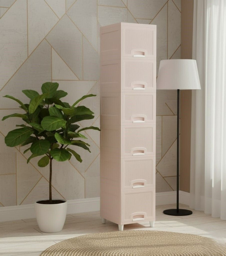 GROTHEORY Portable Multi-Layer Office Desk Drawer Storage Box Plastic Free Standing Cabinet(Finish Color - Light Pink, Door Type- Frameless Sliding, DIY(Do-It-Yourself))