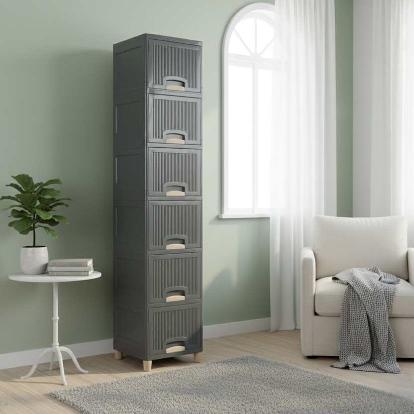 MAXTID Desktop Office Organizer Multi Layer Storage Drawer Unit Plastic Free Standing Cabinet(Finish Color - Grey, Door Type- Frameless Sliding, DIY(Do-It-Yourself))