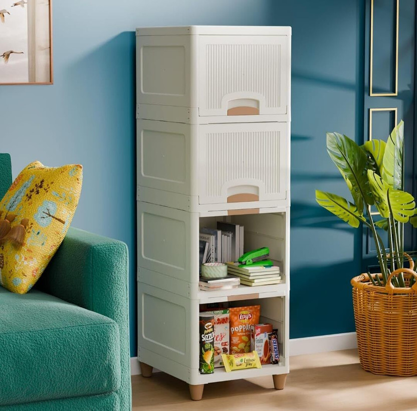 Velfree Plastic Wardrobe for Clothes Versatile Plastic Cupboard for Storage Plastic Free Standing Cabinet(Finish Color - Beige, Pre-assembled)