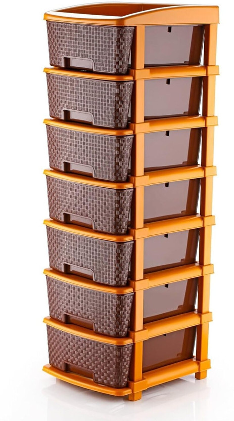 Vallaree 7 Layer Plastic Modular Storage Drawer Organizer Brown Plastic Free Standing Chest of Drawers(Finish Color - BROWN, Door Type- Hinged, Pre-assembled)