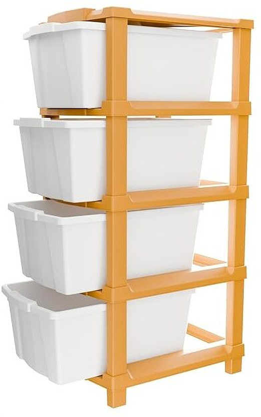 TEX-RO Chest of Drawers : White & Gold 4 Layer Plastic Free Standing Chest of Drawers(Finish Color - Golden & White, Door Type- Framed Sliding, DIY(Do-It-Yourself))