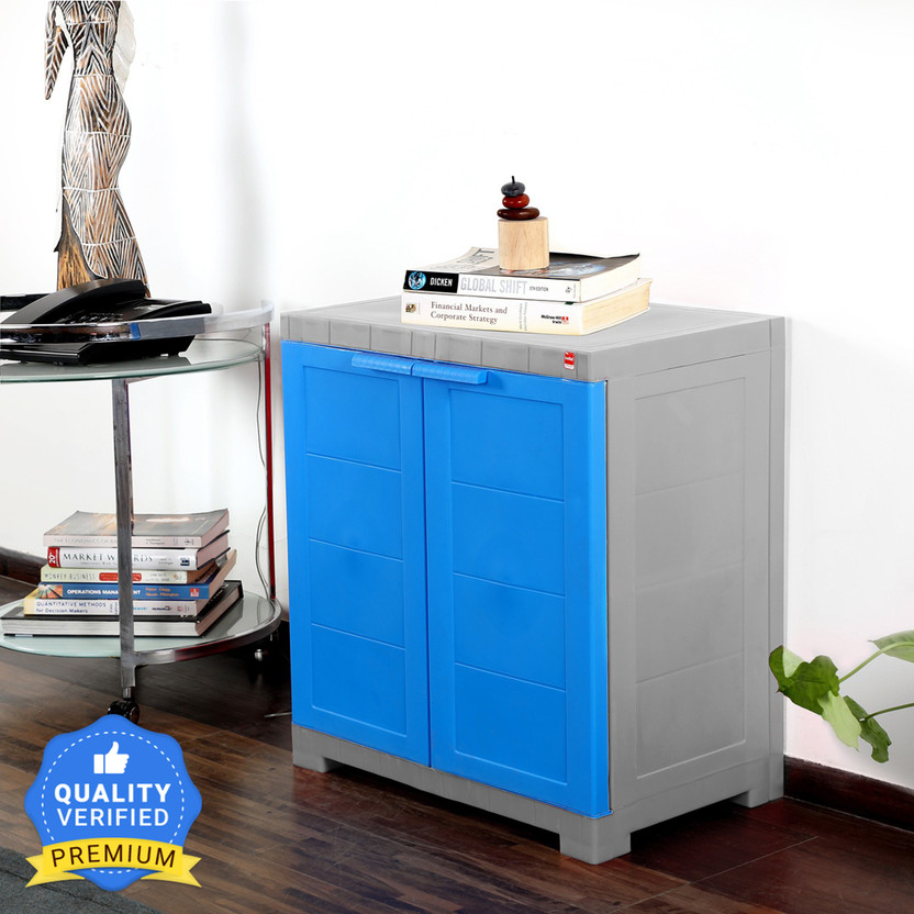 Cello Storage Cupboard Plastic Free Standing Cabinet(Finish Color - Grey & Blue, Door Type- Hinged, DIY(Do-It-Yourself))