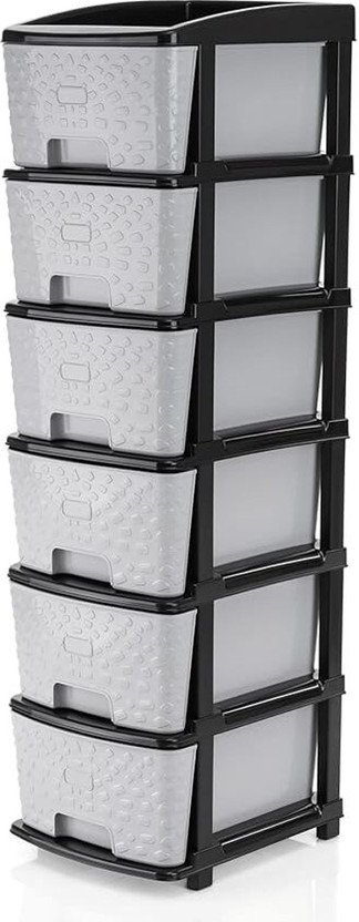 TEX-RO Chest of Drawers : Grey & Black 6 Layer Plastic Free Standing Chest of Drawers(Finish Color - Grey, Door Type- Framed Sliding, DIY(Do-It-Yourself))