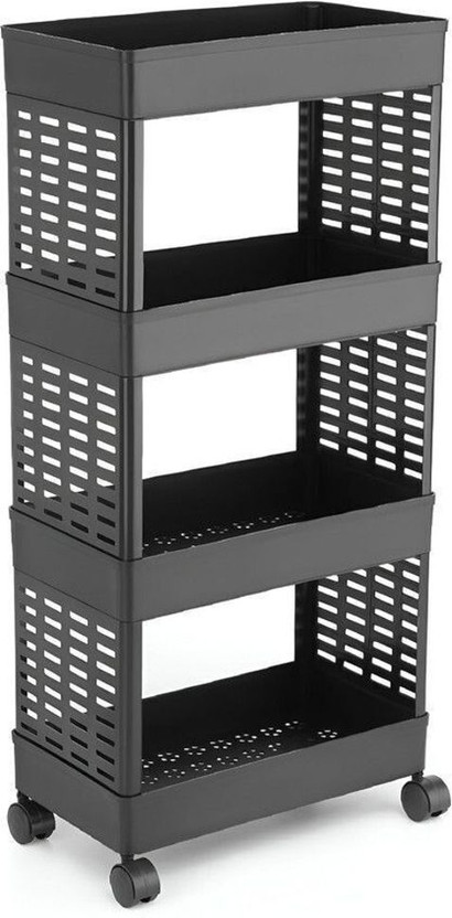 HomeQueen Premium Durable 4 Tier Space Saving Organizer, Plastic Free Standing Cabinet(Finish Color - Black, DIY(Do-It-Yourself))