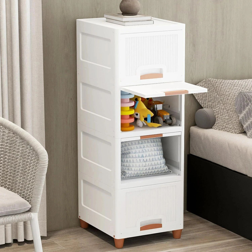 AK10ZONE 4 Compartments Plastic Chest of Drawers(White, beige)