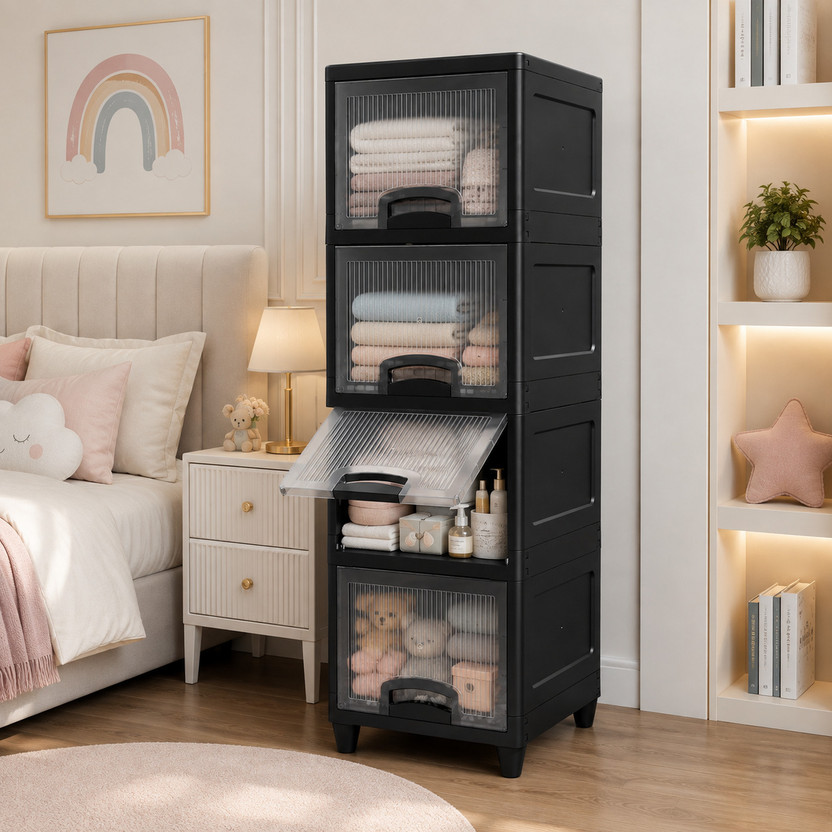 Sorath PVC Collapsible Wardrobe(Finish Color - 4 - Black Transperant, DIY(Do-It-Yourself))