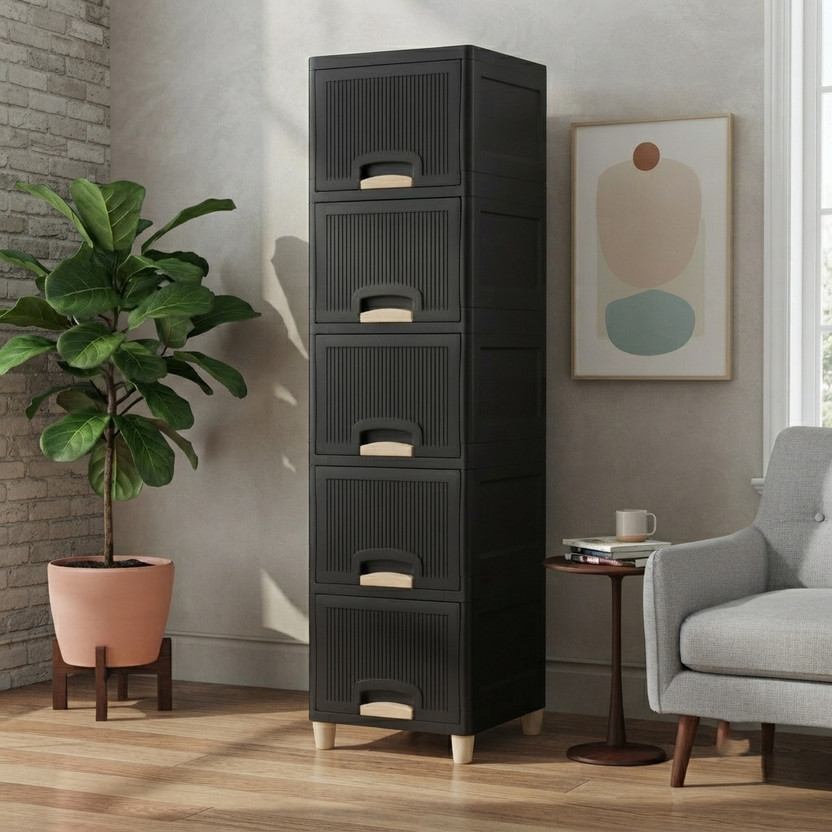 Scrub Daddy Black Plastic 5 Drawer Storage Cabinet for Bedroom and Living Room Plastic Open Book Shelf(Finish Color - Black, DIY(Do-It-Yourself))