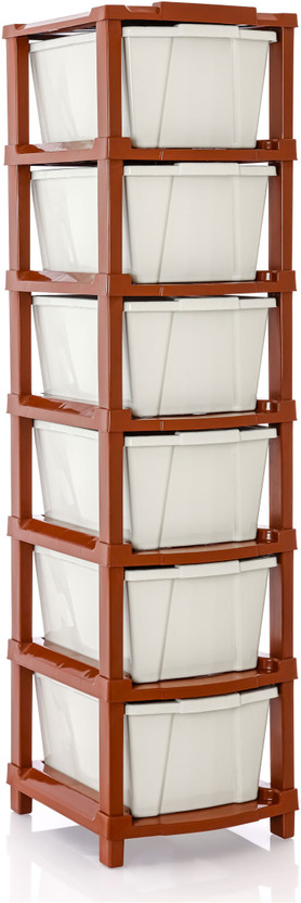 Vallaree 6 Layer Drawer Storage Organizer Multipurpose Plastic Free Standing Chest of Drawers(Finish Color - Brown White, Door Type- Hinged, Pre-assembled)