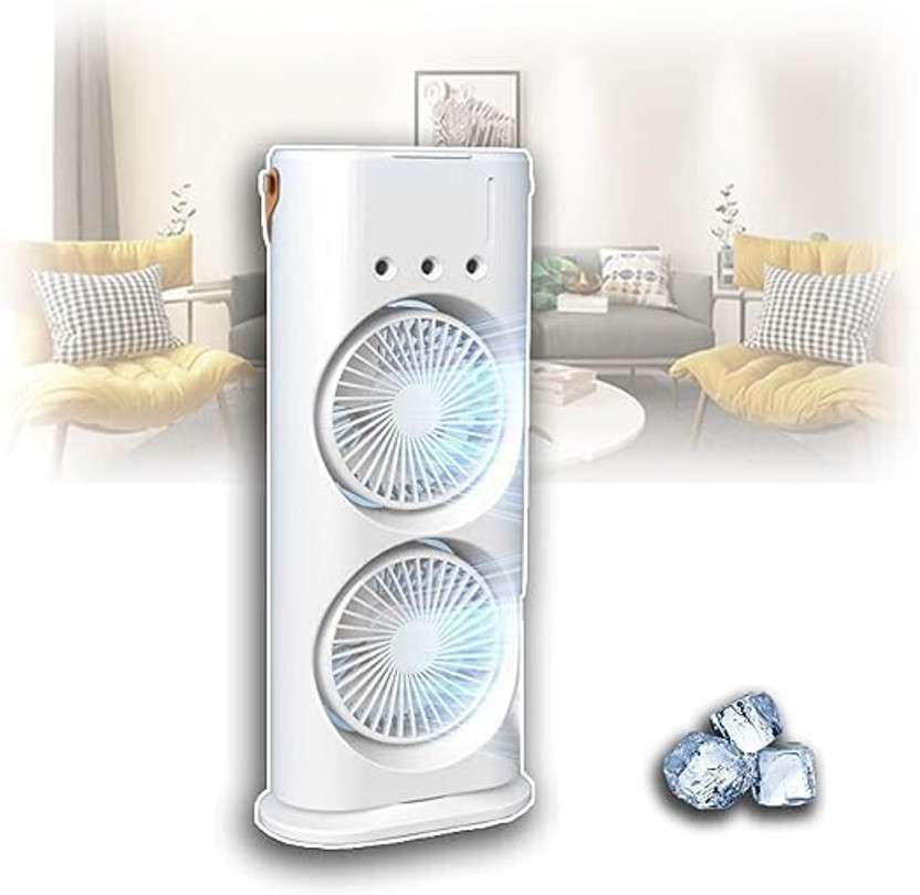 ZOOBE Enterprise Portable Mini Air Cooler, Double-Ended Spray Cooling Fan With Mist Humidifier portable fan Cabinet with USB 2.0 Ports Compatible with Computer(White)