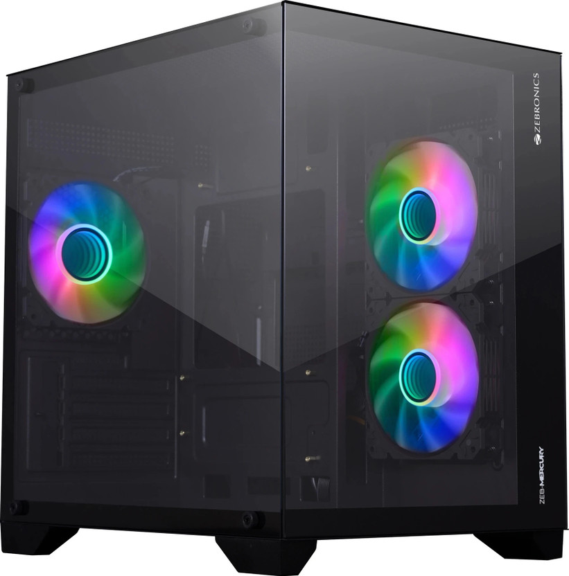 ZEBRONICS MERCURY Gaming Chassis, mATX/Mini ITX, 240mm AIO ARGB, Tempered Glass Cube Cabinet with USB 2.0 and USB 3.0 Ports Compatible with Gaming Console(Black)