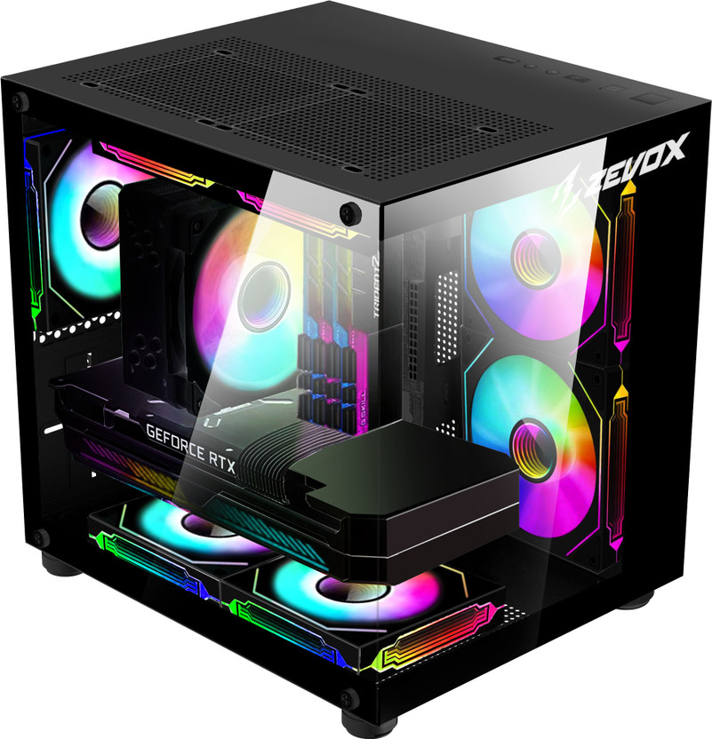 ZEVOX NOVA1 | MATX, ITX | Compact Cube Cabinet with 3 Pre-installed RGB Fans Premium Mid Tower Cabinet with USB 2.0 and USB 3.0 Ports Compatible with Computer(Black)