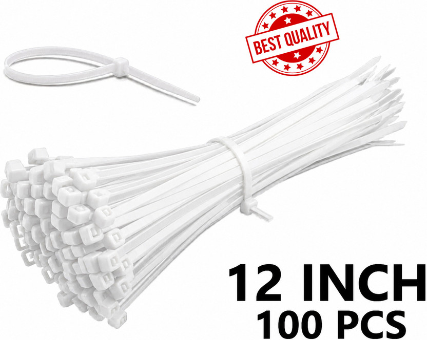 Escape Tribe 12 inch ( 100 Pcs) Nylon Flexible Straps Cable Tie(White Pack of 100)