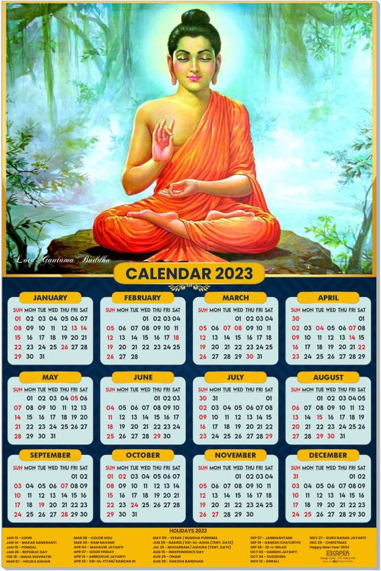 ESCAPER Gautam Buddha Calendar 2023 Buddha Calendar 2023 2023 Wall