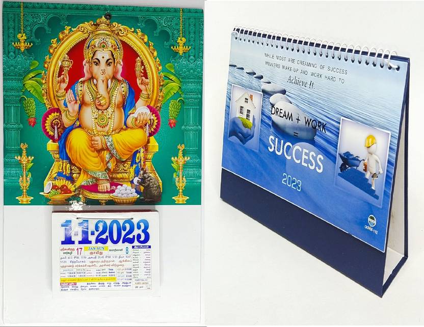 VAHISSH Tamil Daily Sheet 2023 Calendar VINAYAGAR Ganapathy and SUCCESSS tabletop cal 2023 wall