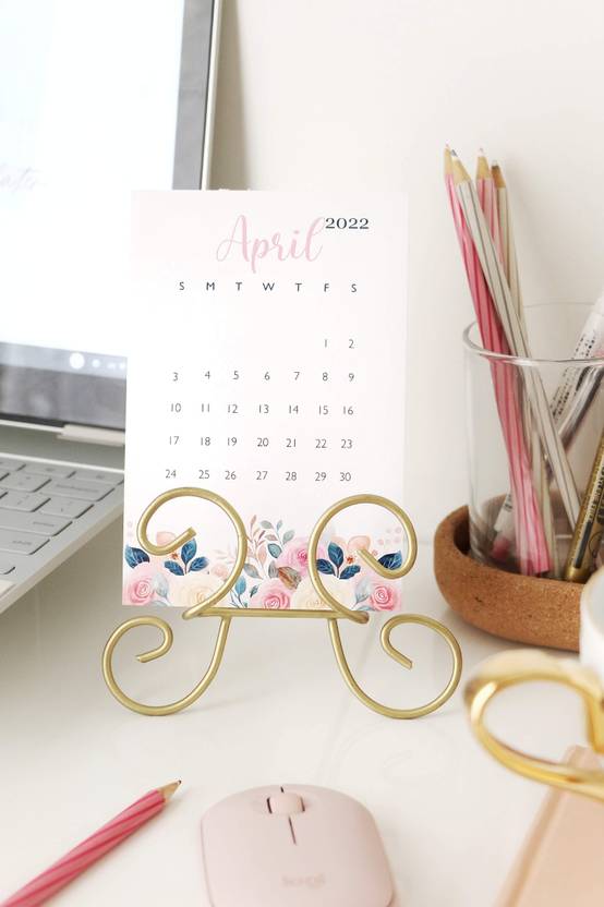 lets elevate Curvy calendar stand with gold finish 2022 Table Calendar