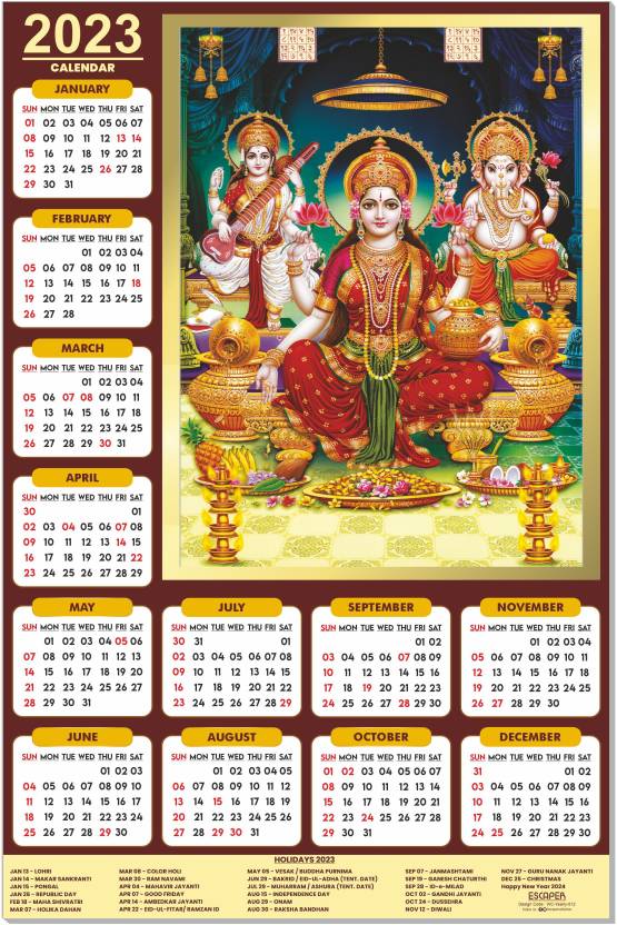 ESCAPER Goddess Laxmi Calendar 2023 | Laxmi Calendar for 2023 2023 Wall ...