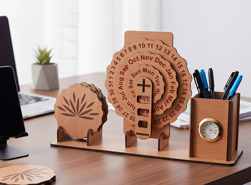 IMPACTPLUS infinite Beachwood Circular motivational quote with clock,penstand calendar Lifetime Table calendar medium size unique corporate gift for office decor Table Calendar(beach wood, Made in India 2026 Eco Friendly, Clock Circular Wooden Table Calendar)